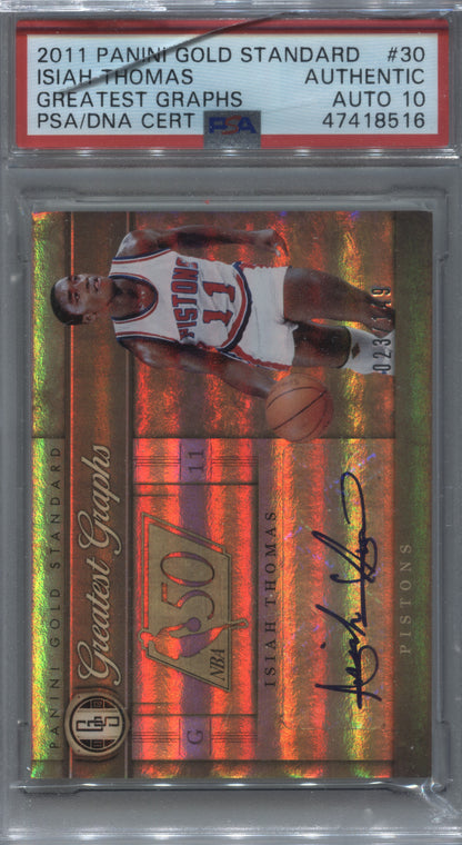2011-12 Panini Gold Standard Isiah Thomas Greatest Graphs Auto /149 #GG-30 PSA/DNA Auto 10