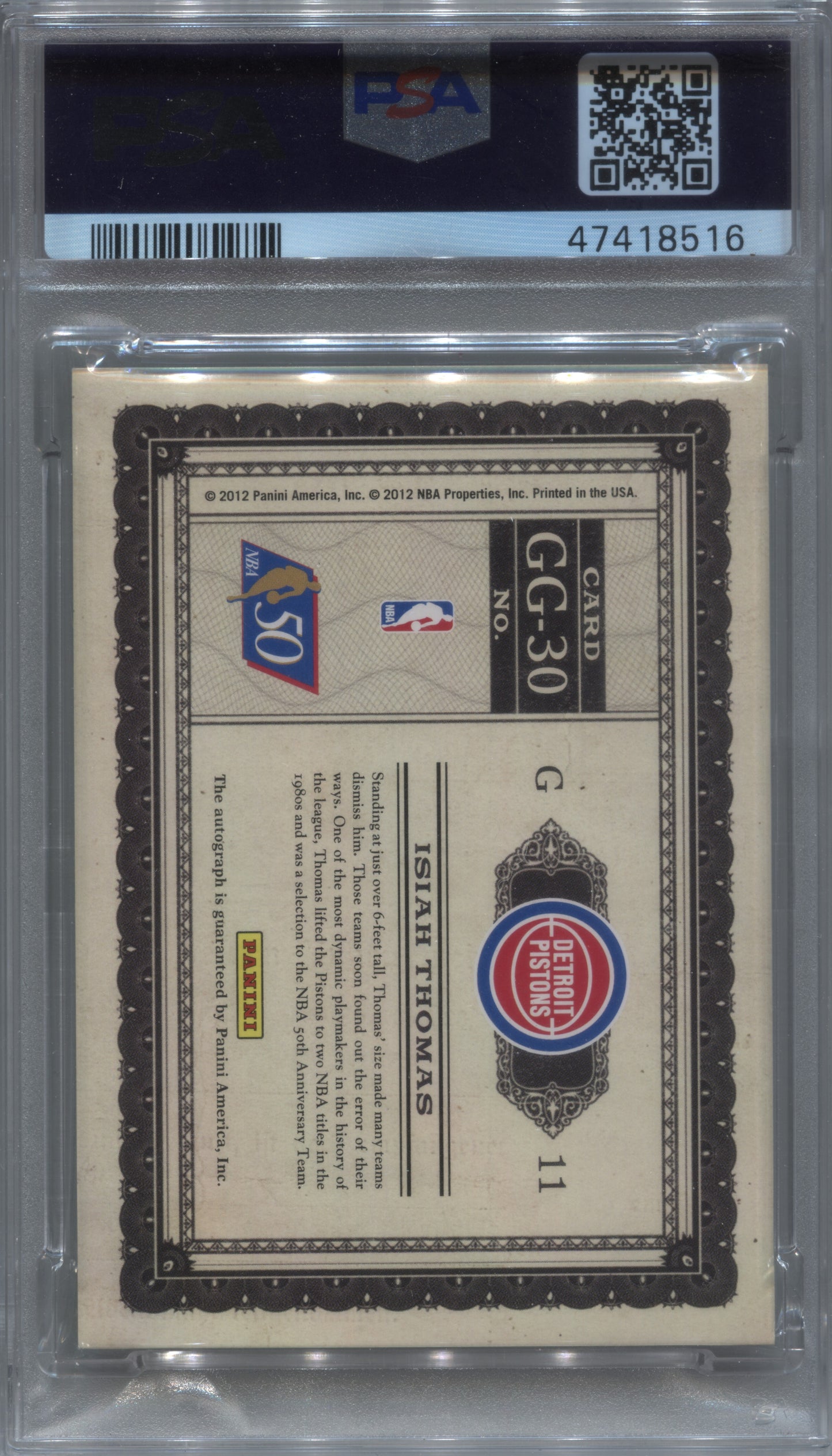 2011-12 Panini Gold Standard Isiah Thomas Greatest Graphs Auto /149 #GG-30 PSA/DNA Auto 10
