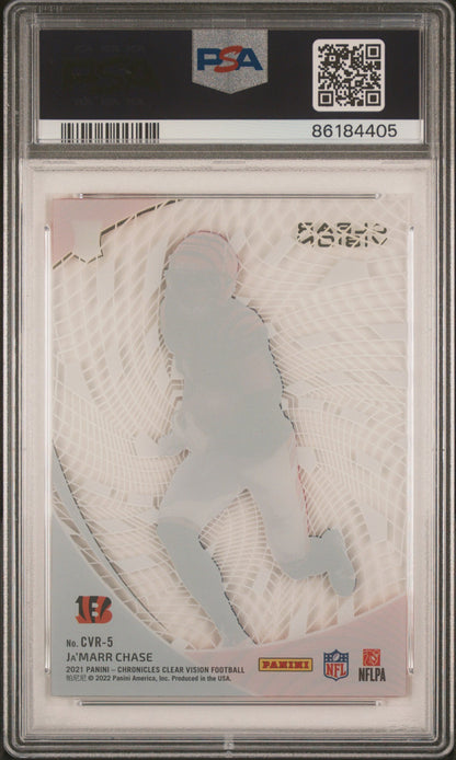 Graded 2021 Panini Chronicles Ja'Marr Chase #CVR5 Clear Vision Rookies RC Football Card PSA 10 Gem Mint