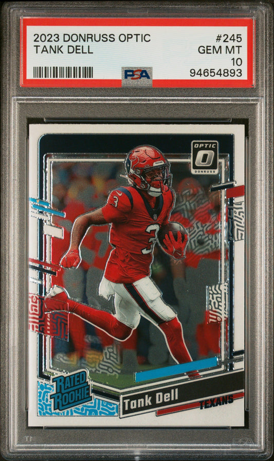 Graded 2023 Panini Donruss Optic Tank Dell #245 Rookie RC Football Card PSA 10 Gem Mint