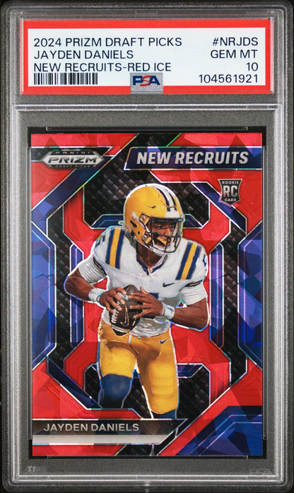 Graded 2024 Panini Prizm Draft Picks Jayden Daniels #NRJDS New Recruits Red Ice Rookie RC Football Card PSA 10 Gem Mint