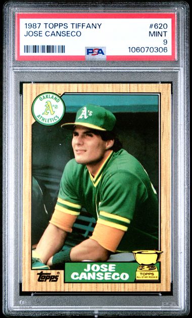 Graded 1987 Topps Tiffany Jose Canseco #620 2nd Year Rookie Cup Baseball Card PSA 9 Mint