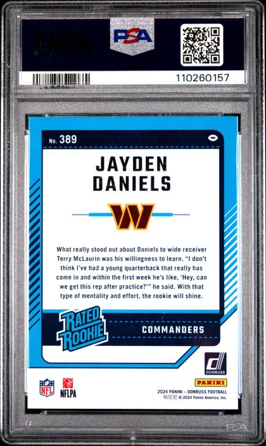 Graded 2024 Panini Donruss Jayden Daniels #WSH Rookie RC Football Card PSA 9 Mint