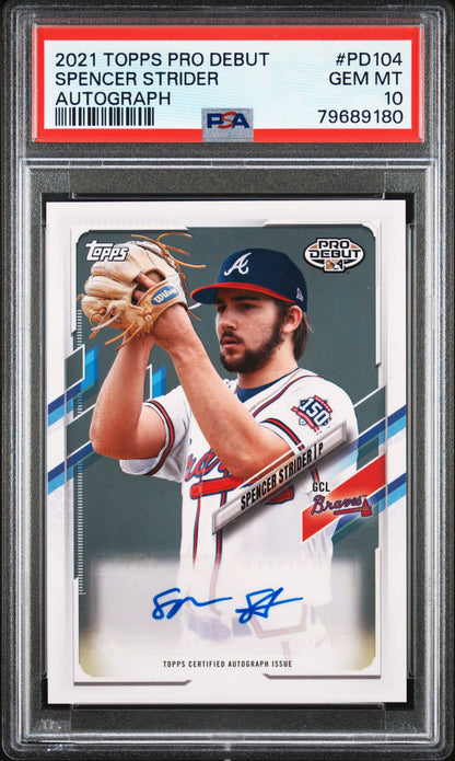 Graded 2021 Topps Pro Debut Spencer Strider #PD104 Autograph Rookie RC Baseball Card PSA 10 Gem Mint