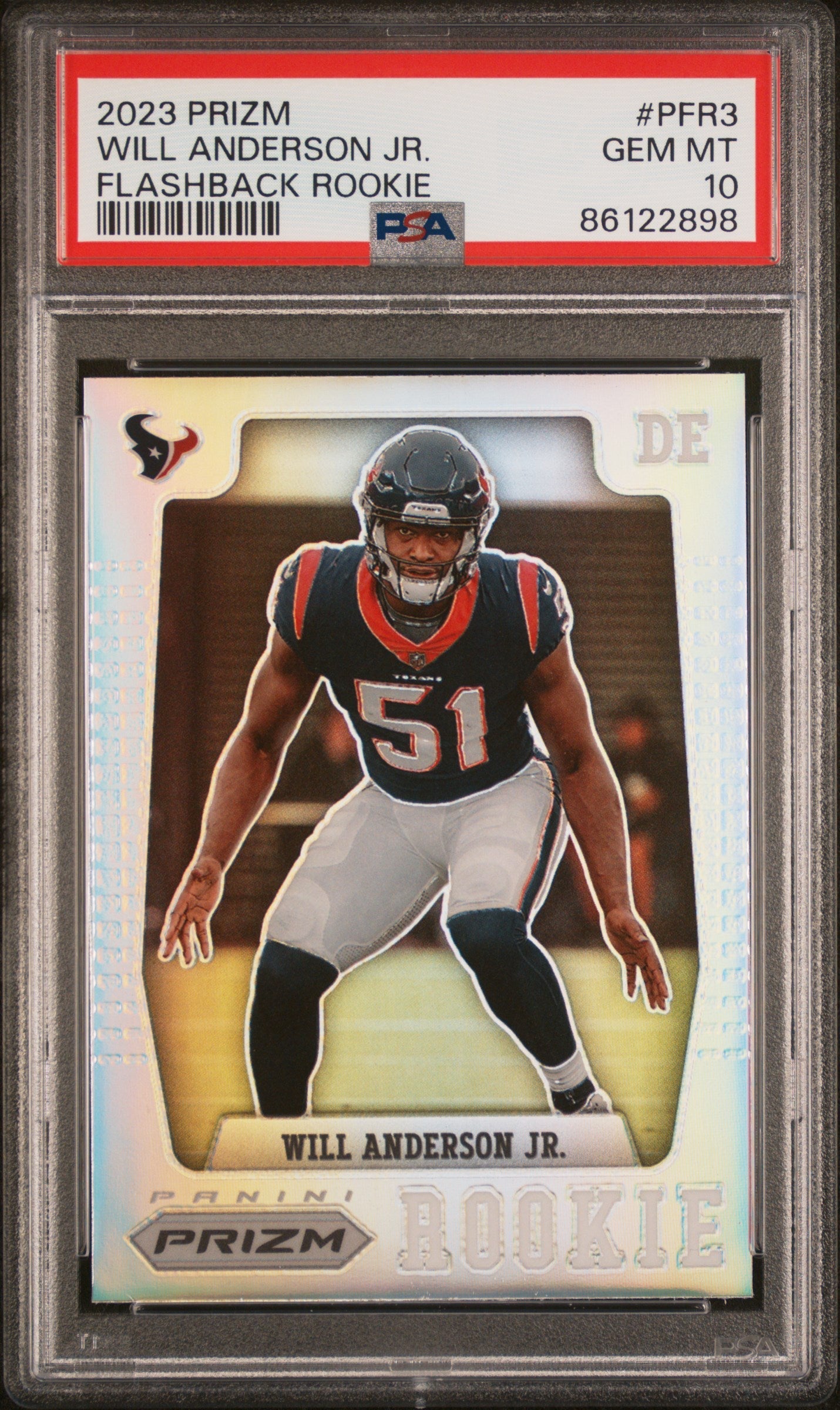 Graded 2023 Panini Prizm Will Anderson #PFR3 Flashback Rookie RC Football Card PSA 10 Gem Mint