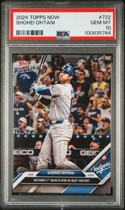 Graded 2024 Topps Now Shohei Ohtani #722 1st 50/50 Player in MLB History Baseball Card PSA 10 Gem Mint