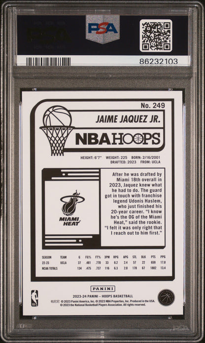 Graded 2023 Panini Hoops Jaime Jaquez Jr #249 Rookie RC Basketball Card PSA 10 Gem Mint