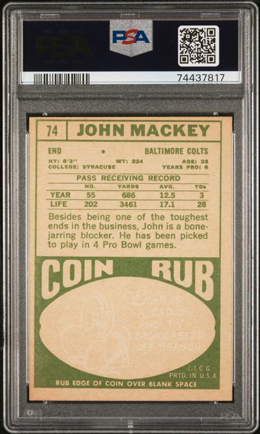 Graded 1968 Topps John Mackey #74 Football Card PSA 5 Excellent