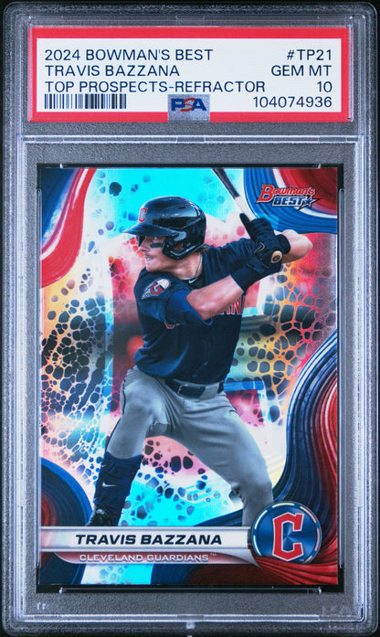 Graded 2024 Topps Bowmans Best Travis Bazzana #TP21 Top Prospects Refractor Rookie RC Baseball Card PSA 10 Gem Mint