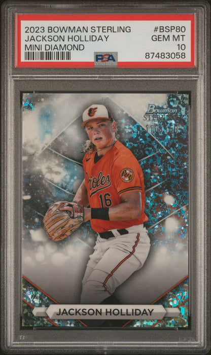 Graded 2023 Topps Bowman Sterling Jackson Holliday #BSP80 Mini Diamond #/150 Rookie RC Baseball Card PSA 10 Gem Mint