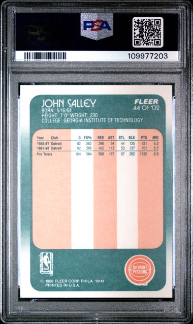 Graded 1988 Fleer John Salley #44 Basketball Card PSA 8 NM-MT