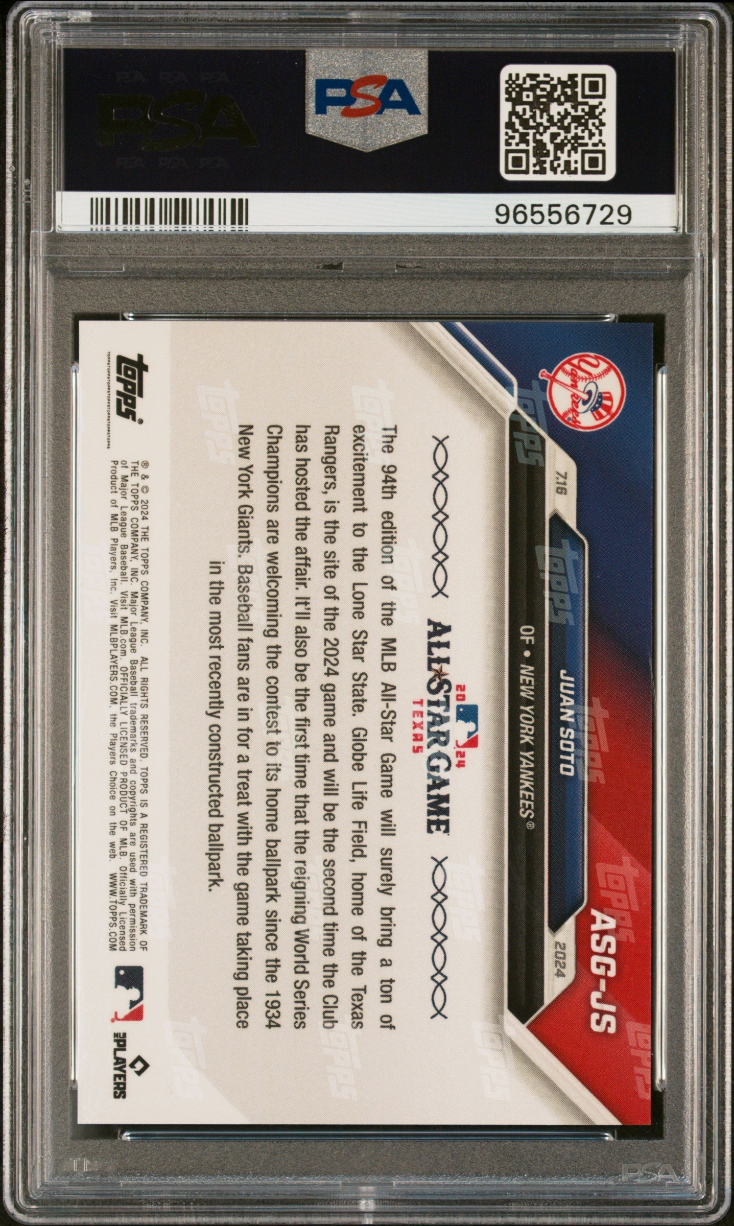 Graded 2024 Topps Now Juan Soto #ASGJS MLB All Star Game Baseball Card PSA 10 Gem Mint