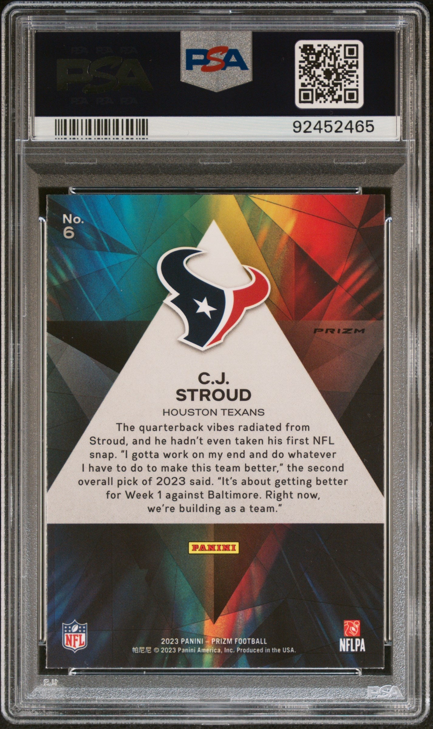 Graded 2023 Panini Prizm CJ Stroud #6 Prizmatic Green Ice Rookie RC Football Card PSA 10 Gem Mint