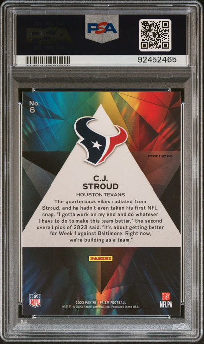 Graded 2023 Panini Prizm CJ Stroud #6 Prizmatic Green Ice Rookie RC Football Card PSA 10 Gem Mint