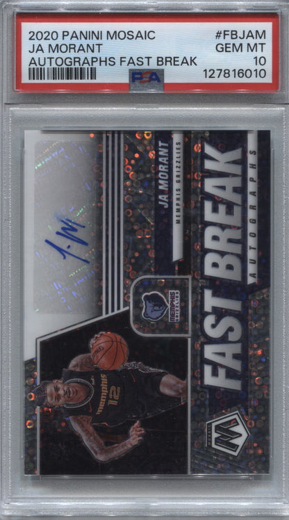 2020-21 Panini Mosaic Ja Morant Fast Break Auto #FB-JAM PSA 10 Grizzlies