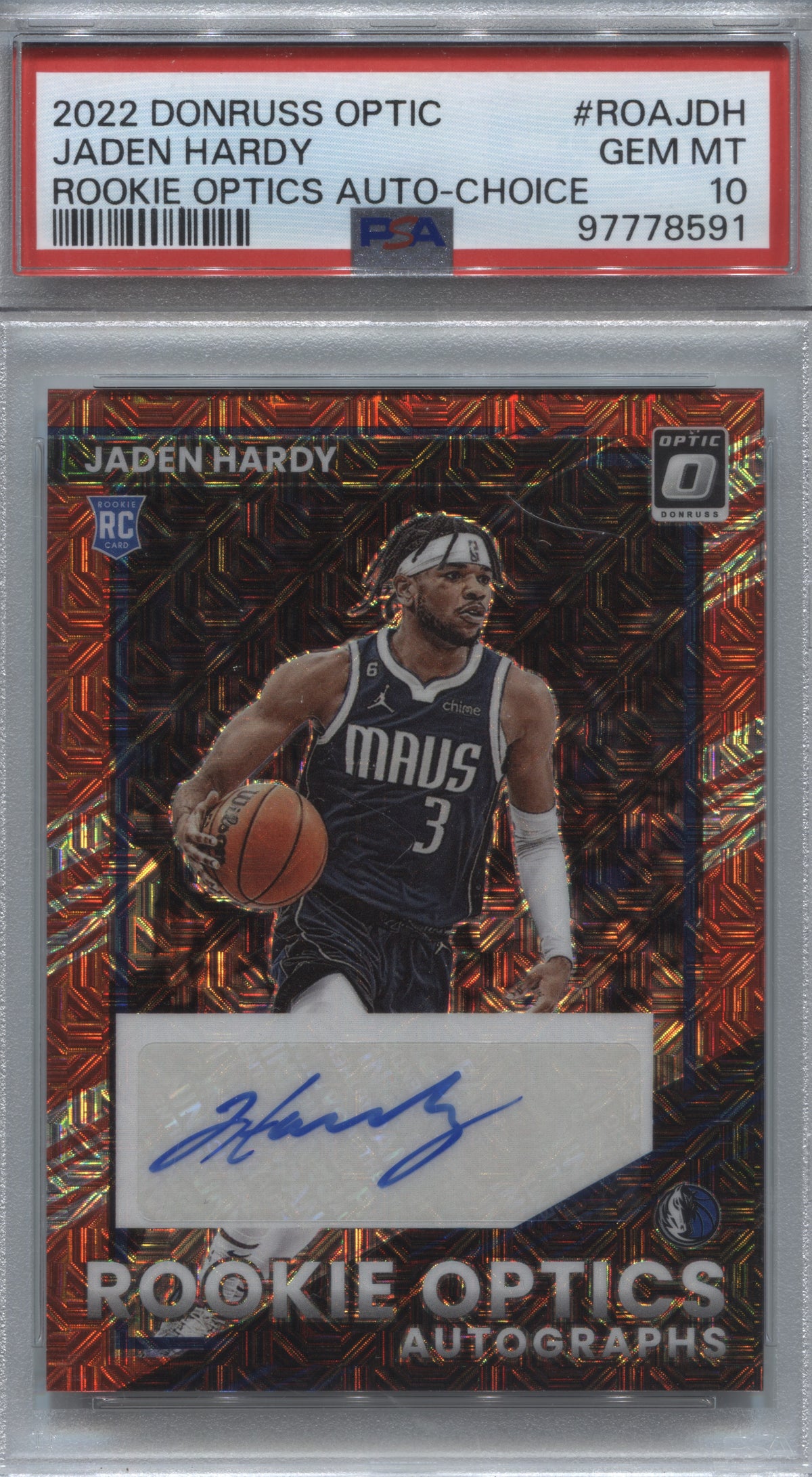 2022-23 Donruss Optic Jaden Hardy Choice Rookie Optics Auto #ROA-JDH PSA 10