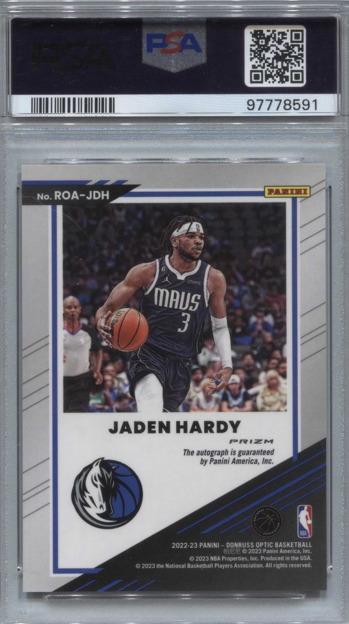 2022-23 Donruss Optic Jaden Hardy Choice Rookie Optics Auto #ROA-JDH PSA 10