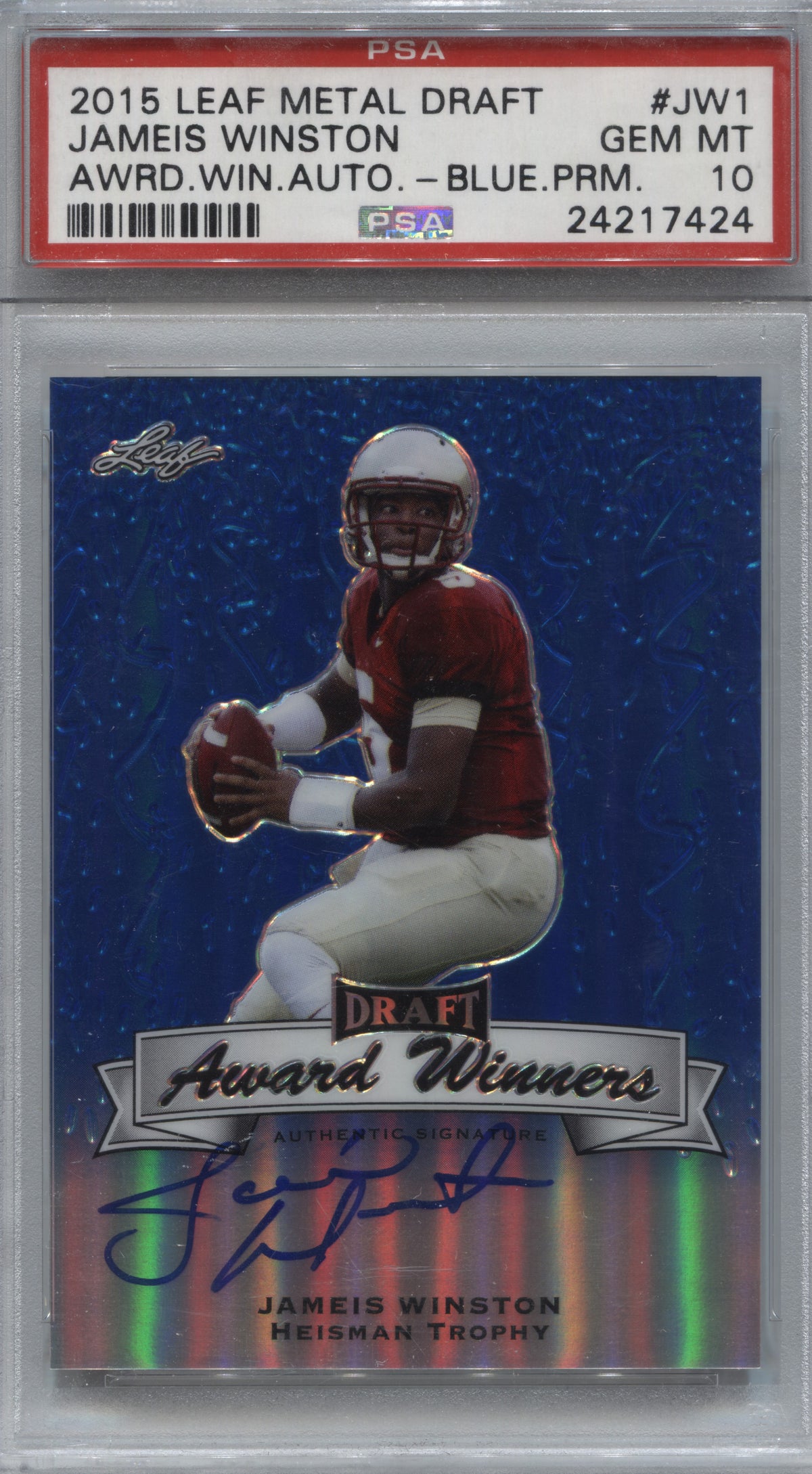 2015 Leaf Metal Draft Jameis Winston Award Winners Blue Auto /20 PSA 10 Rookie