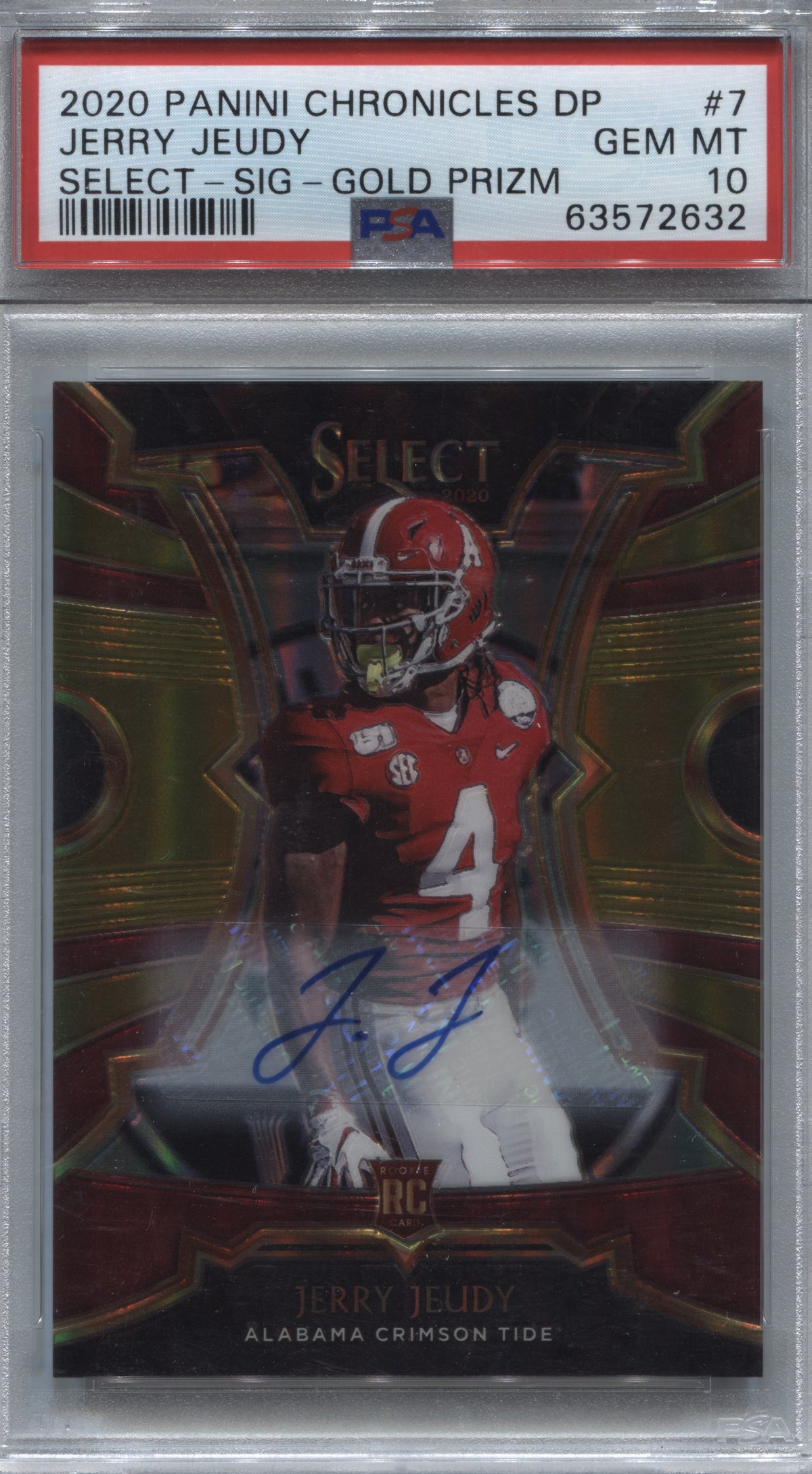2020 Chronicles DP Select Jerry Jeudy Gold Auto 04/10 Jersey Match RC PSA 10