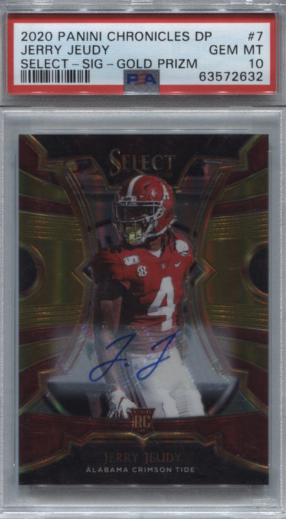 2020 Chronicles DP Select Jerry Jeudy Gold Auto 04/10 Jersey Match RC PSA 10