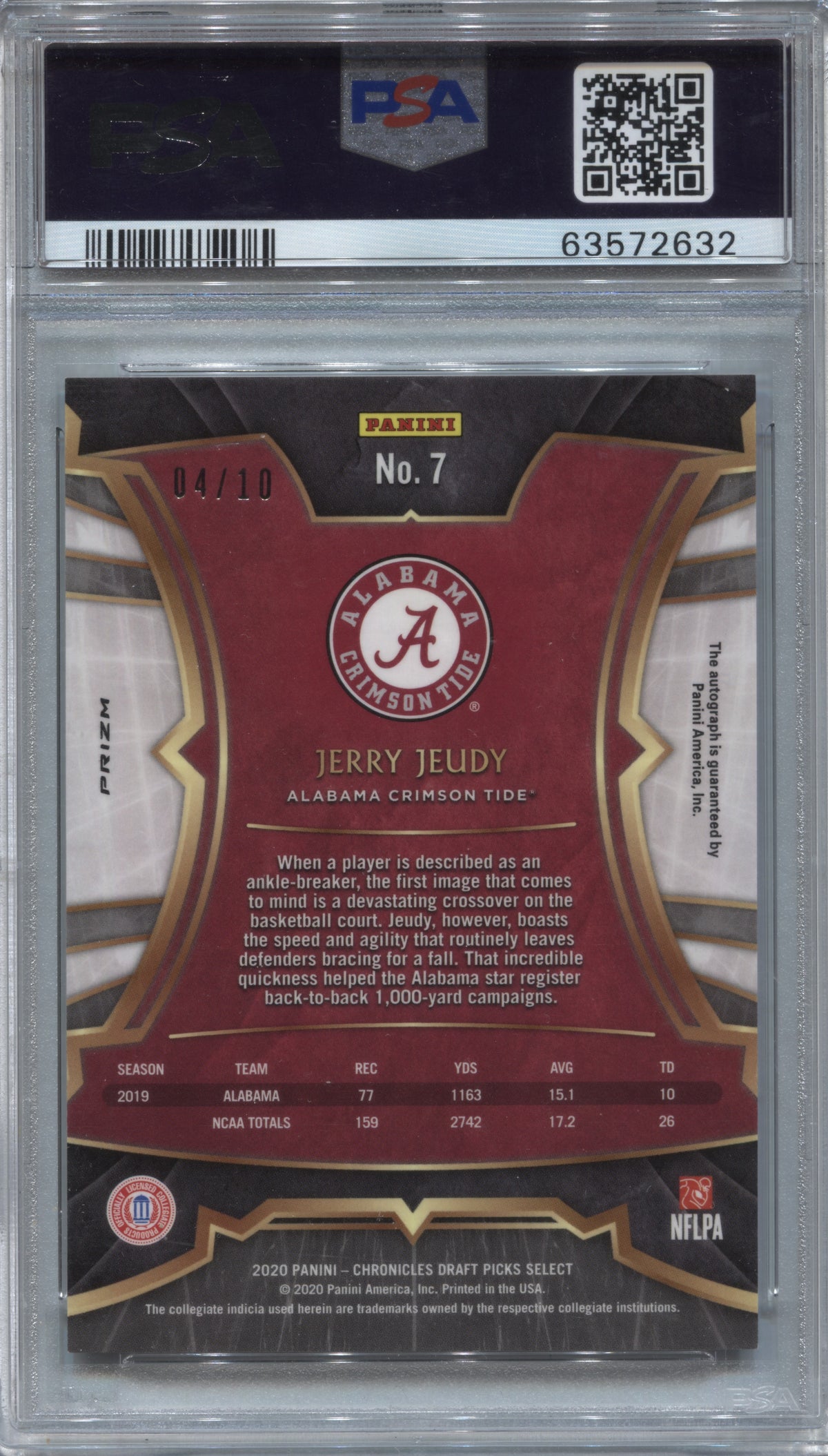 2020 Chronicles DP Select Jerry Jeudy Gold Auto 04/10 Jersey Match RC PSA 10