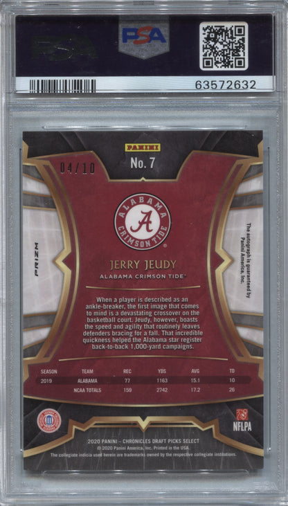 2020 Chronicles DP Select Jerry Jeudy Gold Auto 04/10 Jersey Match RC PSA 10
