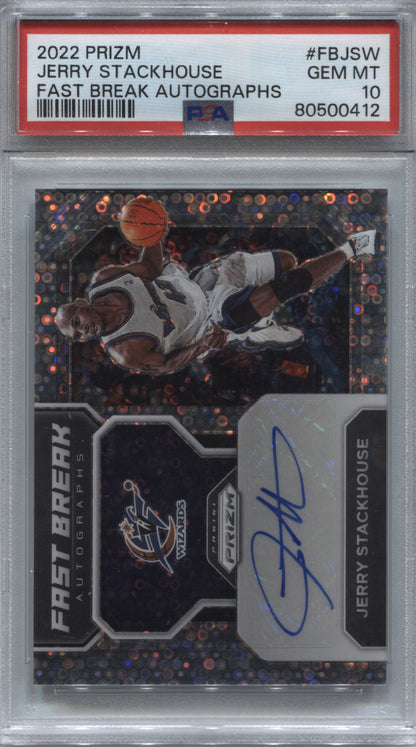 2022-23 Panini Prizm Jerry Stackhouse Fast Break Auto PSA 10 #FB-JSW Wizards