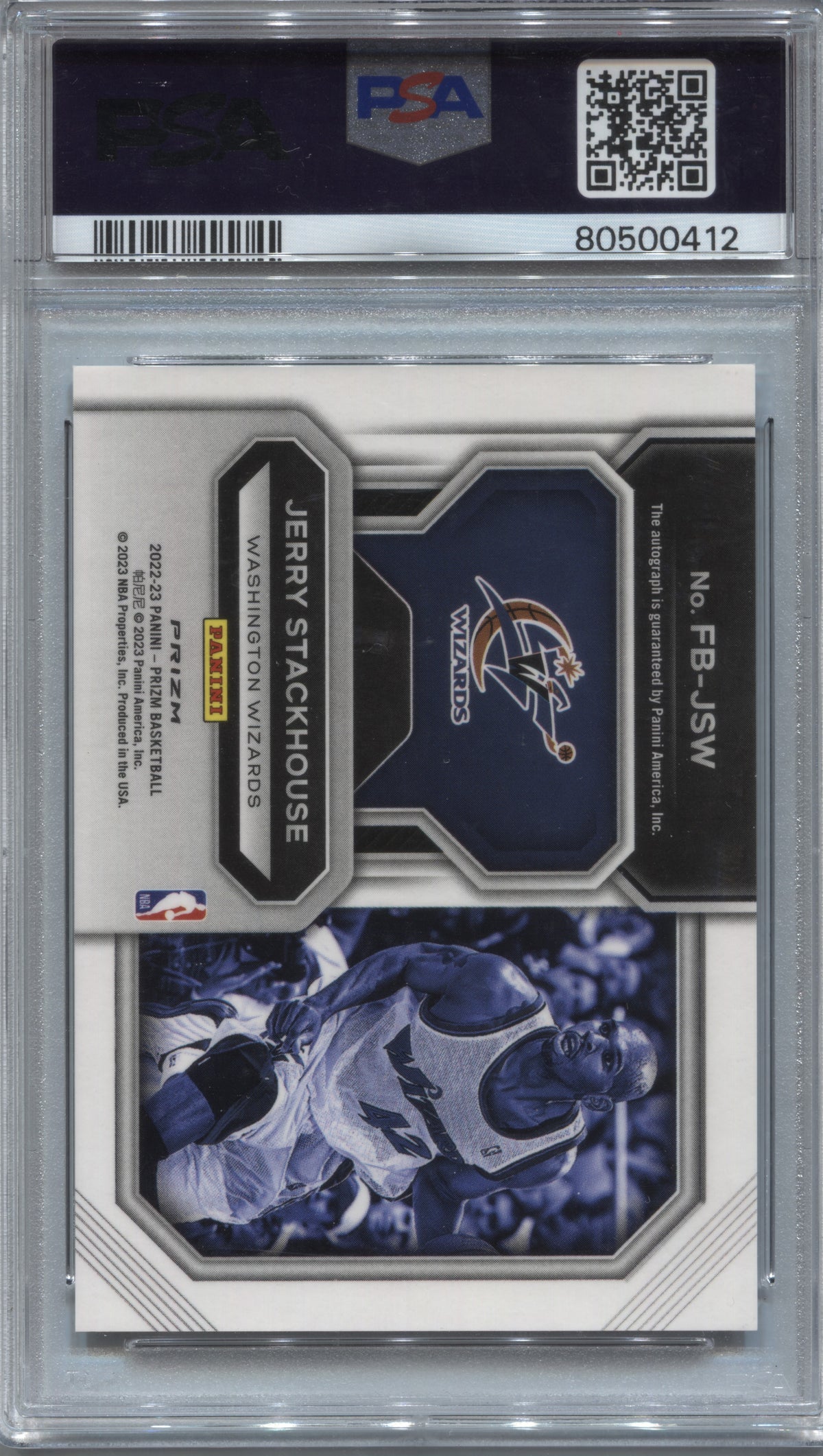 2022-23 Panini Prizm Jerry Stackhouse Fast Break Auto PSA 10 #FB-JSW Wizards