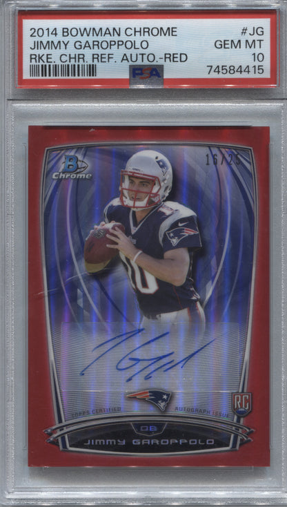 2014 Bowman Chrome Jimmy Garoppolo Red Refractor Rookie Auto /25 PSA 10