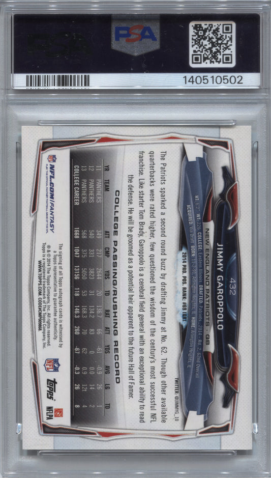 2014 Topps Jimmy Garoppolo One Hand on Ball SP Rookie Auto #432 PSA 10