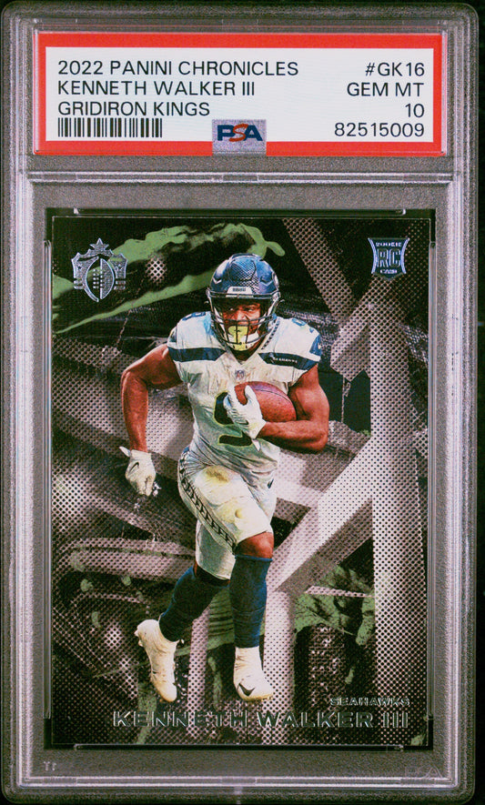 Graded 2022 Panini Chronicles Kenneth Walker #GK16 Gridiron Kings Rookie RC Football Card PSA 10 Gem Mint