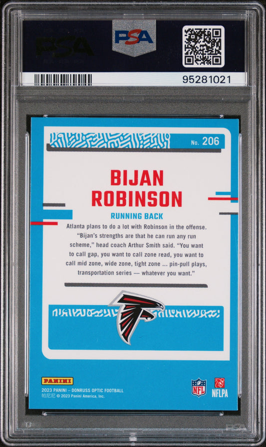 Graded 2023 Panini Donruss Optic Bijan Robinson #206 Rookie RC Football Card PSA 10 Gem Mint