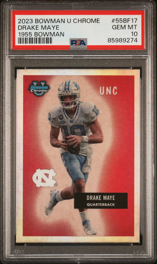 Graded 2023 Topps Bowman U Chrome Drake Maye #55BF17 1955 Bowman Rookie RC Football Card PSA 10 Gem Mint