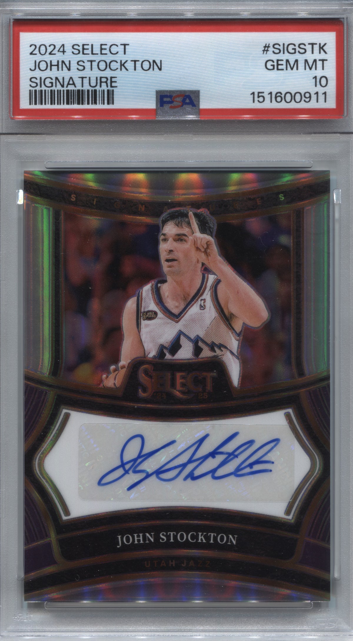 2024-25 Panini Select John Stockton Signatures Auto /75 #SIG-STK PSA 10