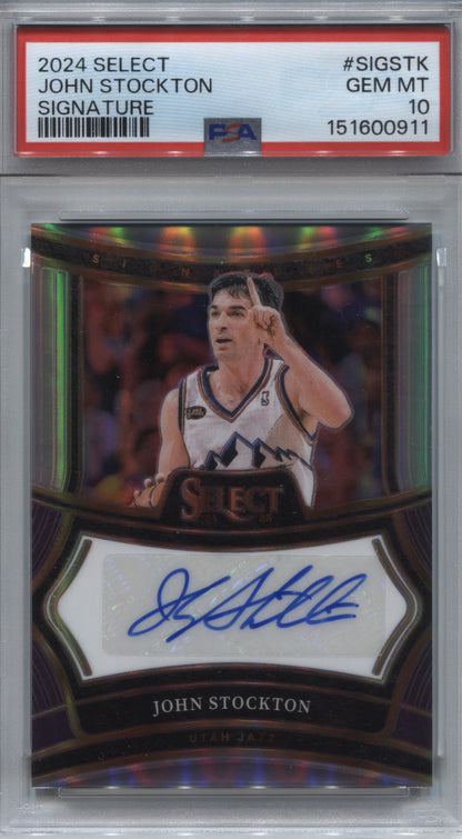 2024-25 Panini Select John Stockton Signatures Auto /75 #SIG-STK PSA 10