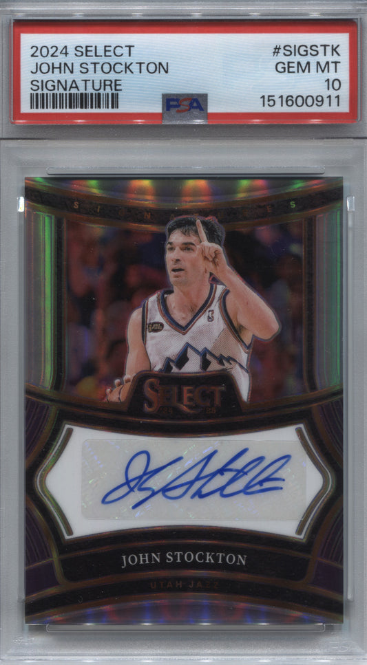2024-25 Panini Select John Stockton Signatures Auto /75 #SIG-STK PSA 10