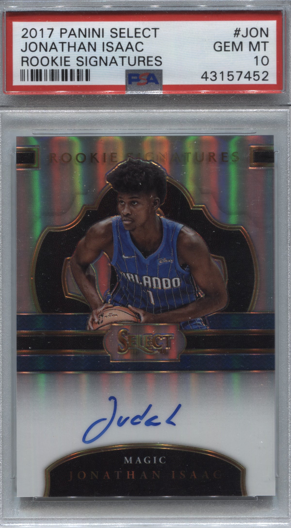 2017-18 Panini Select Jonathan Isaac Rookie Signatures Auto /199 #RS-JON PSA 10