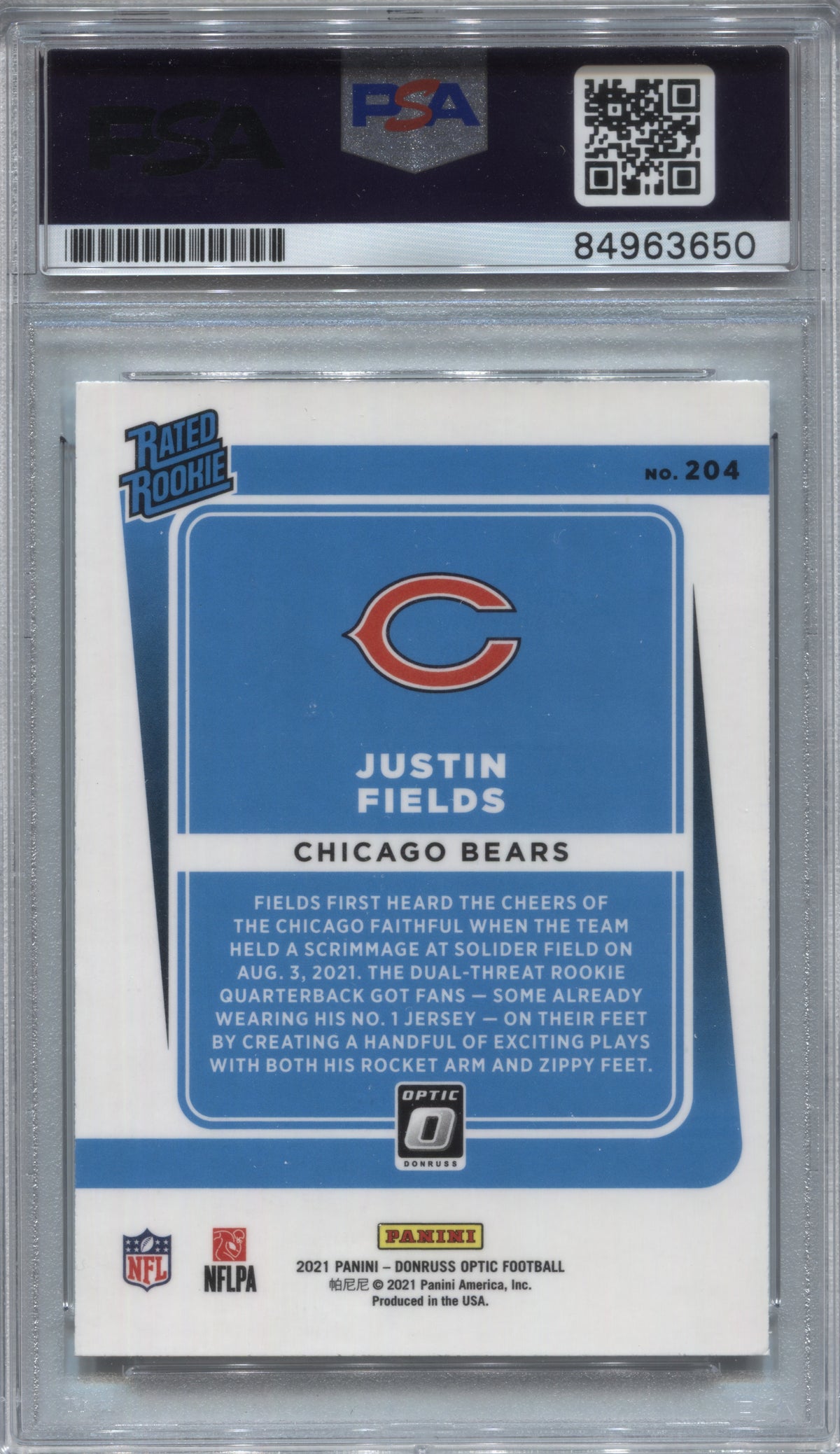 2021 Donruss Optic Justin Fields 最佳新秀RC #204 亲笔签名 PSA/DNA Auto 10