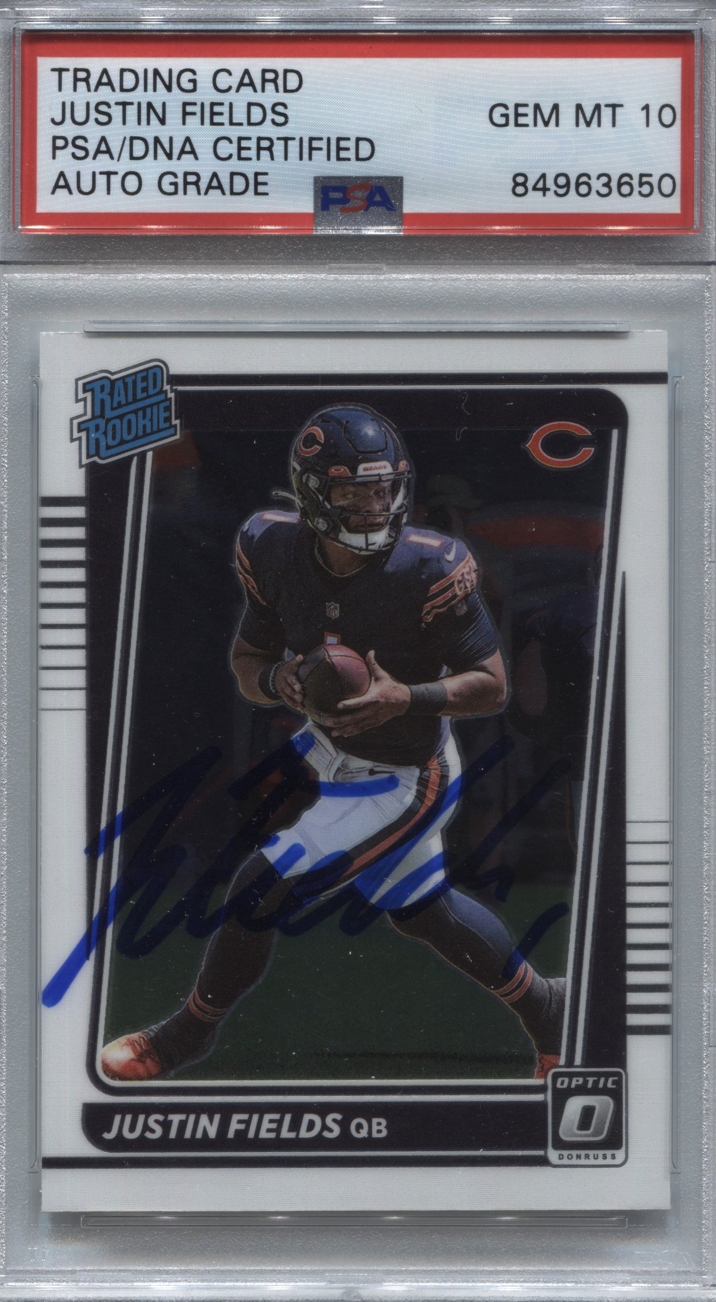 2021 Donruss Optic Justin Fields 最佳新秀RC #204 亲笔签名 PSA/DNA Auto 10