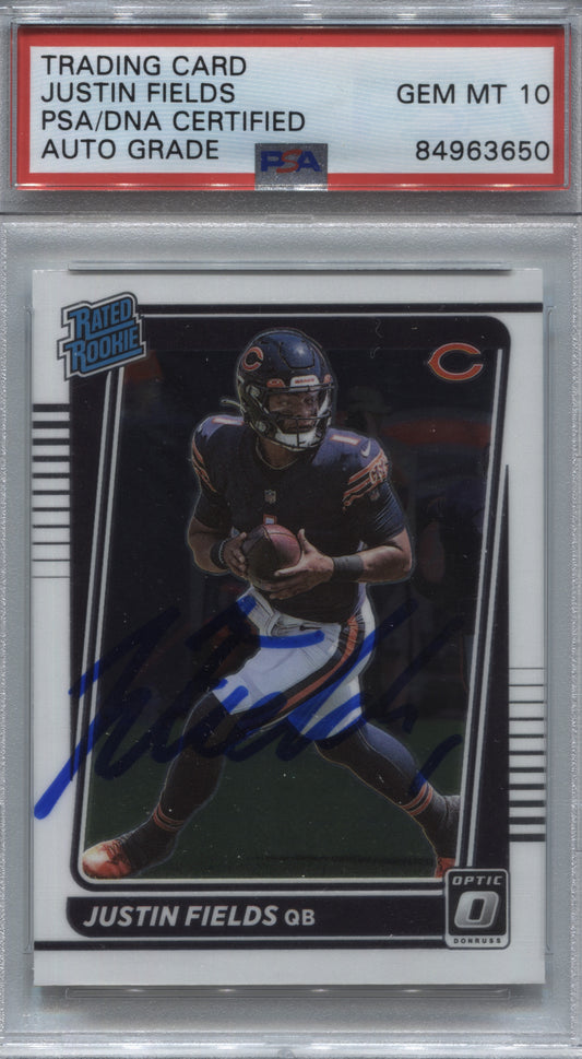 2021 Donruss Optic Justin Fields Novato del Año RC #204 Firmado PSA/DNA Auto 10