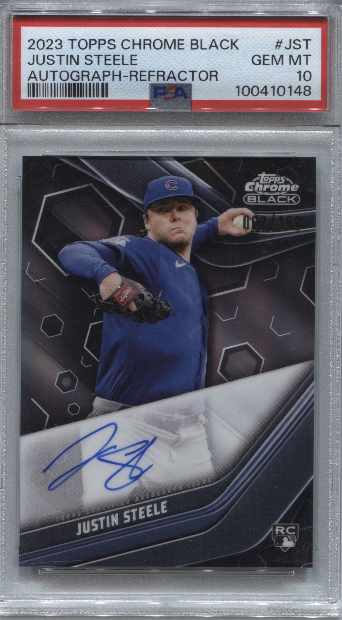 2023 Topps Chrome Black Justin Steele Refractor Rookie Auto /150 PSA 10