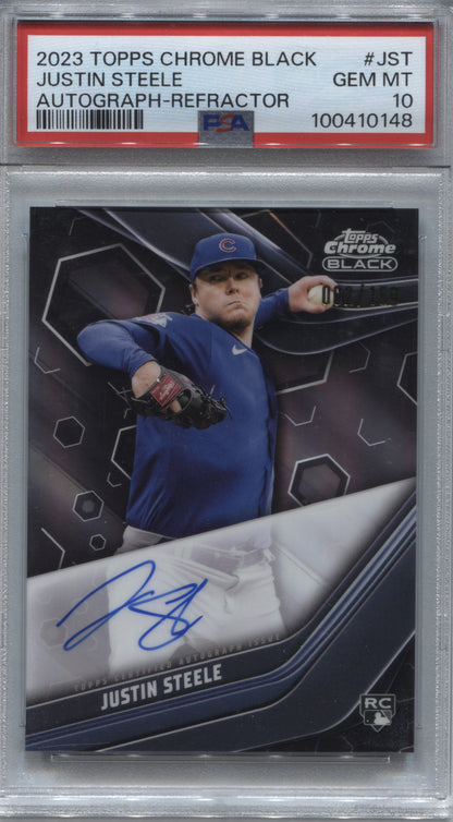 2023 Topps Chrome Black Justin Steele Refractor Rookie Auto /150 PSA 10