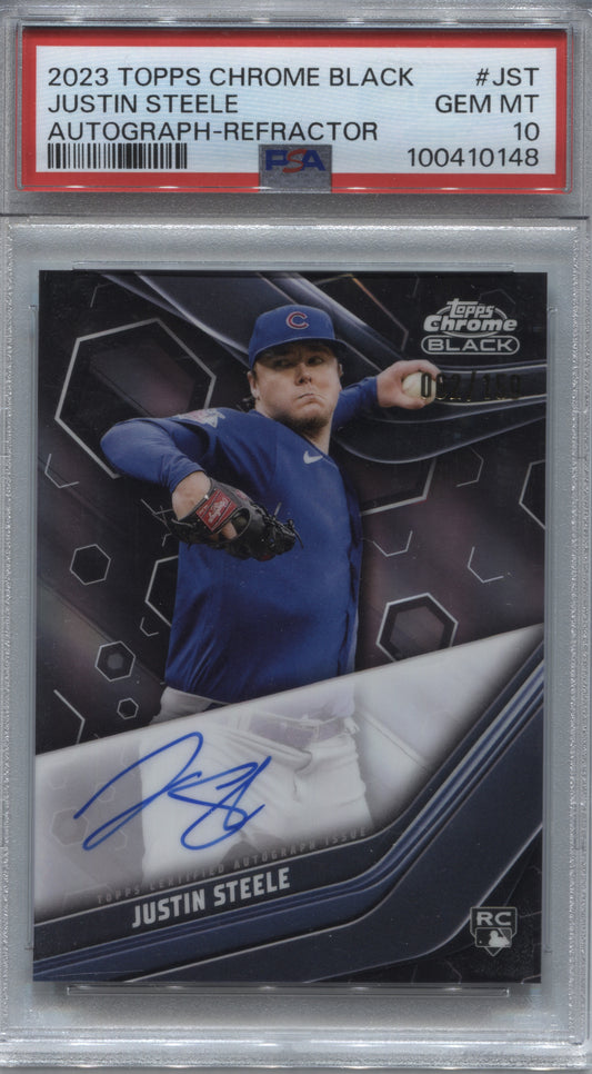 2023 Topps Chrome Black Justin Steele Refractor Rookie Auto /150 PSA 10