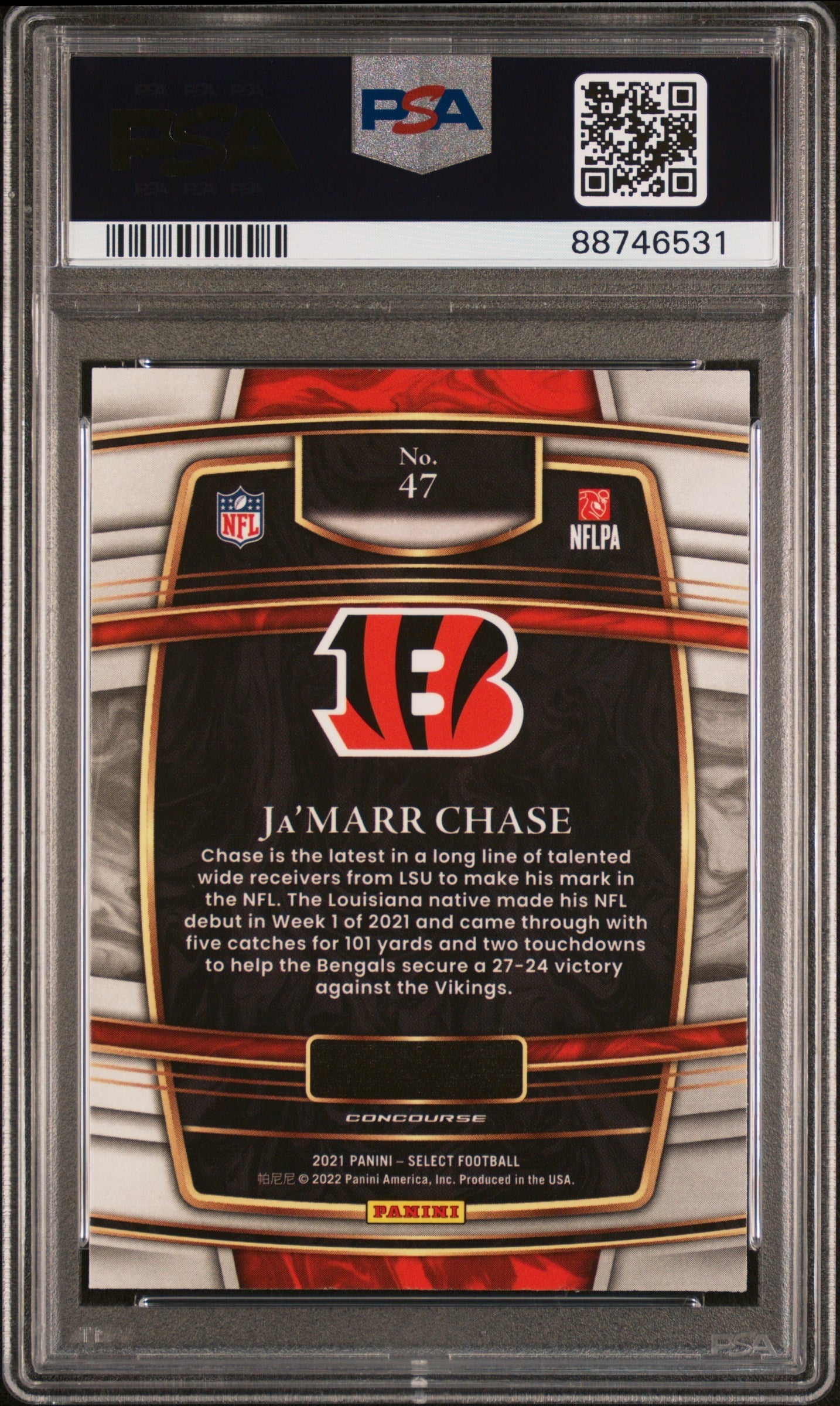 Graded 2021 Panini Select Ja'Marr Chase #47 Rookie RC Football Card PSA 10 Gem Mint