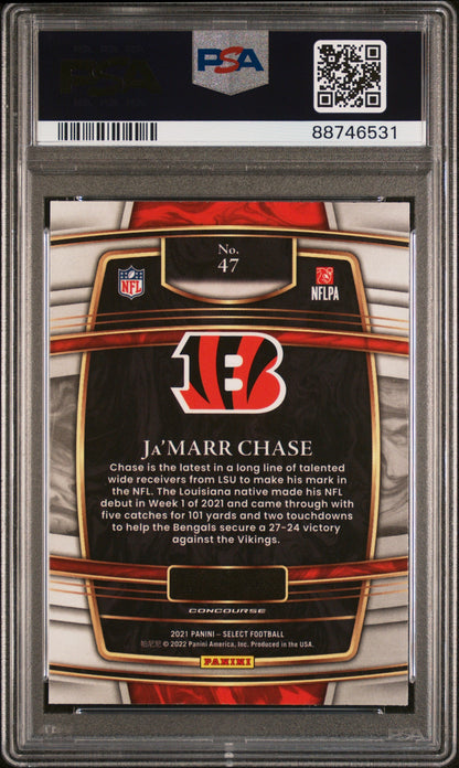 Graded 2021 Panini Select Ja'Marr Chase #47 Rookie RC Football Card PSA 10 Gem Mint