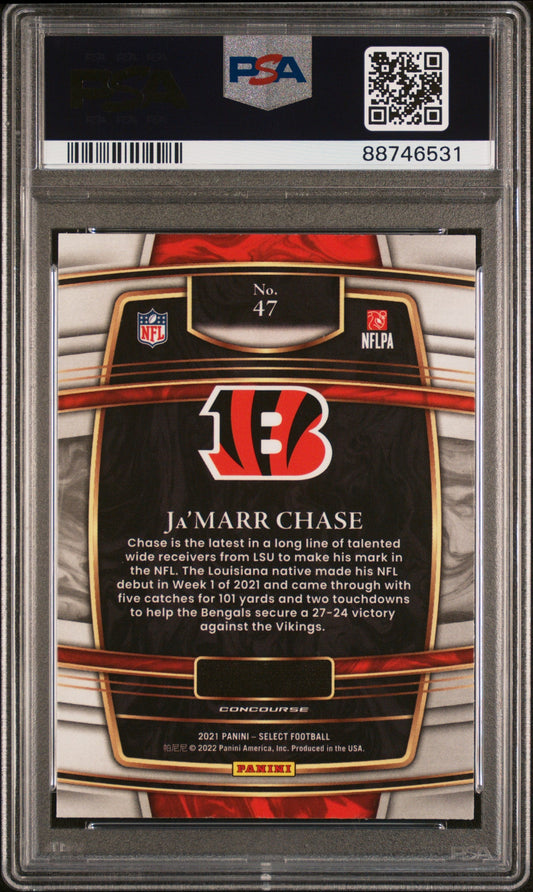 Graded 2021 Panini Select Ja'Marr Chase #47 Rookie RC Football Card PSA 10 Gem Mint