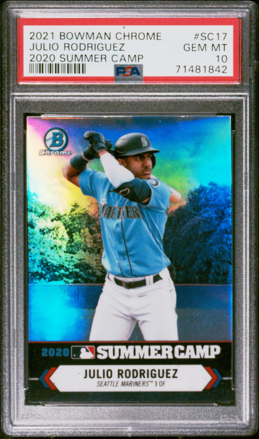 Graded 2021 Topps Bowman Chrome Julio Rodriguez #SC17 2020 Summer Camp RC Baseball Card PSA 10 Gem Mint