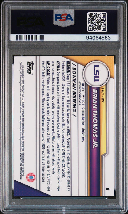 Graded 2023 Topps Bowman U Chrome Brian Thomas Jr #8 Purple Shimmer Rookie RC Football Card PSA 10 Gem Mint