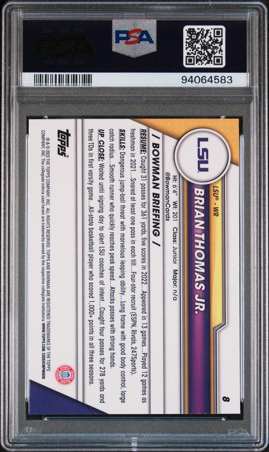Graded 2023 Topps Bowman U Chrome Brian Thomas Jr #8 Purple Shimmer Rookie RC Football Card PSA 10 Gem Mint