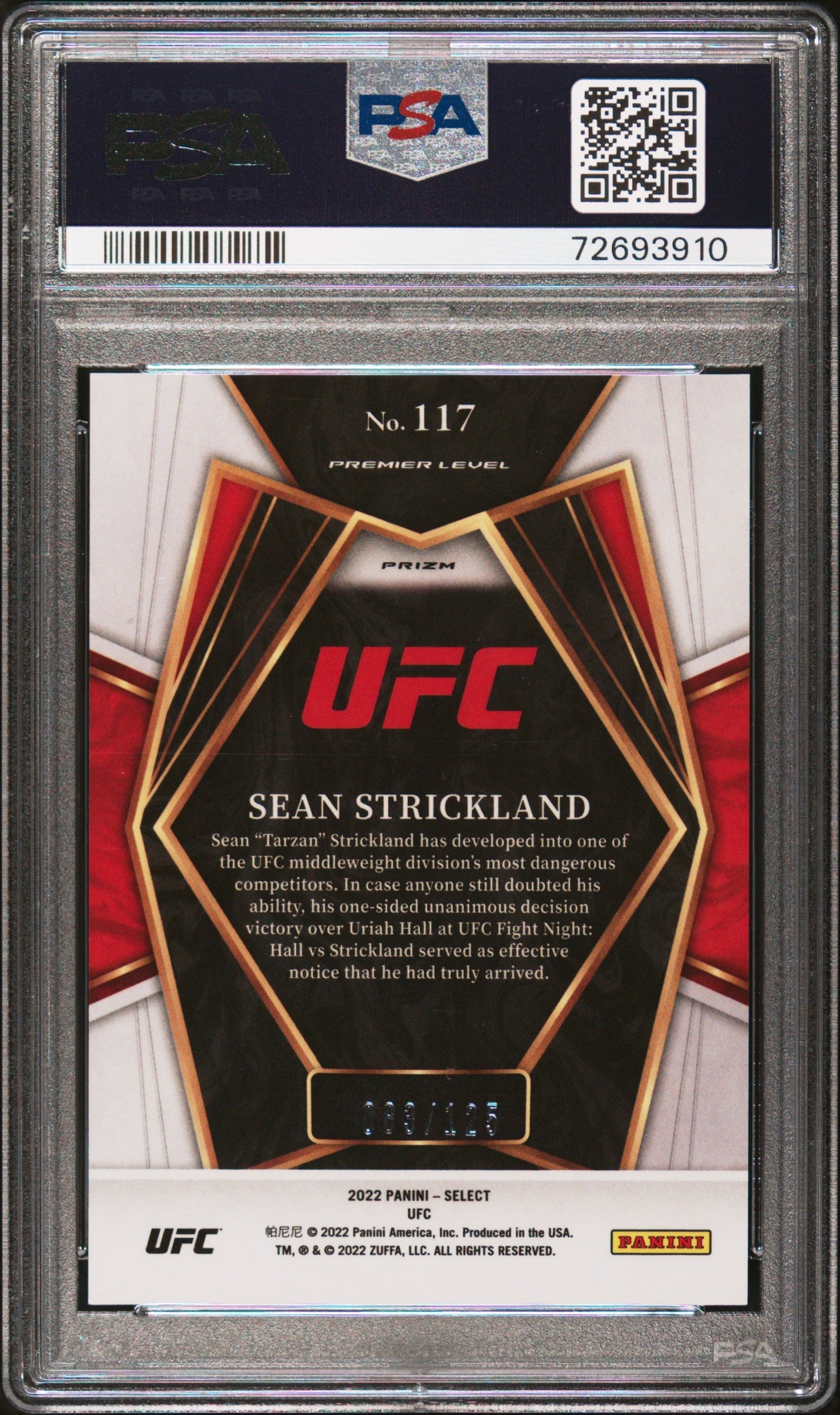 Graded 2022 Panini Select UFC Sean Strickland #117 Maroon Prizm Rookie RC UFC MMA Card PSA 10 Gem Mint